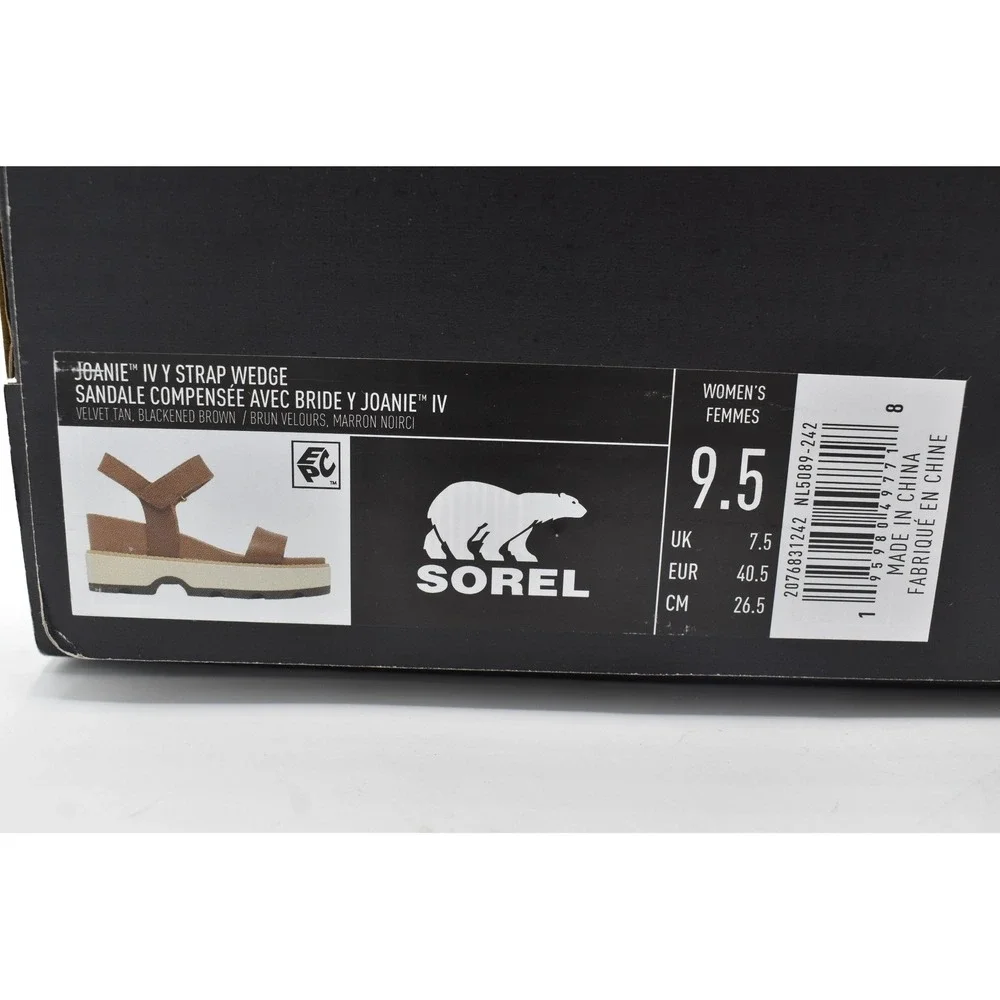 Sorel Women Size 9.5 Joanie IV Velvet Tan Brown Y Strap Wedge Sandals Shoes